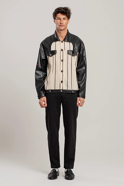 Pcfg Men's Free Heaven Kutnia Striped Leather Jacket