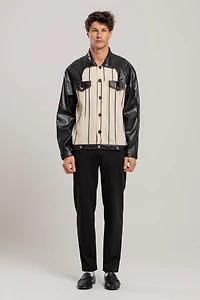 Pcfg Men's Free Heaven Kutnia Striped Leather Jacket