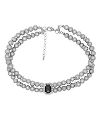 Grey Pearl Choker Necklace With Black Rectangle Charm 16.5 X2033