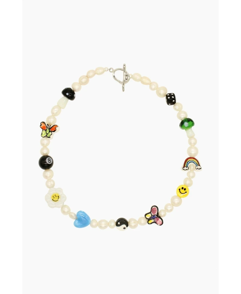 Pearl Necklace With Ceramic Butterfly 15.0"