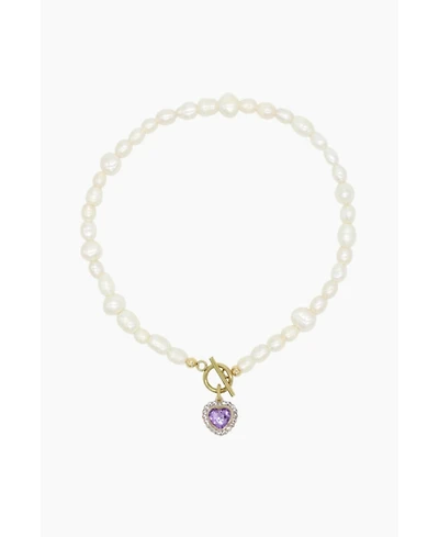 Freshwater Pearl Necklace With Lavender Heart Charm 15.0