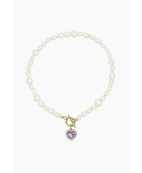 Freshwater Pearl Necklace With Lavender Heart Charm 15.0