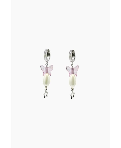 Pearl Earrings With Butterfly Charm 1.5″
