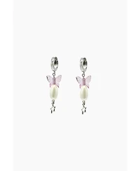 Pearl Earrings With Butterfly Charm 1.5″
