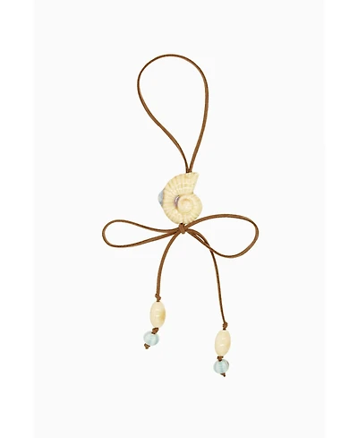 Brown Suede Cord Necklace With Cermaic Seashell Tie Charm