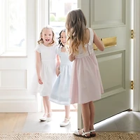 Hope & Henry Big Girls Heirloom Round Collar Sateen Party Dress with Embroidered Sash
