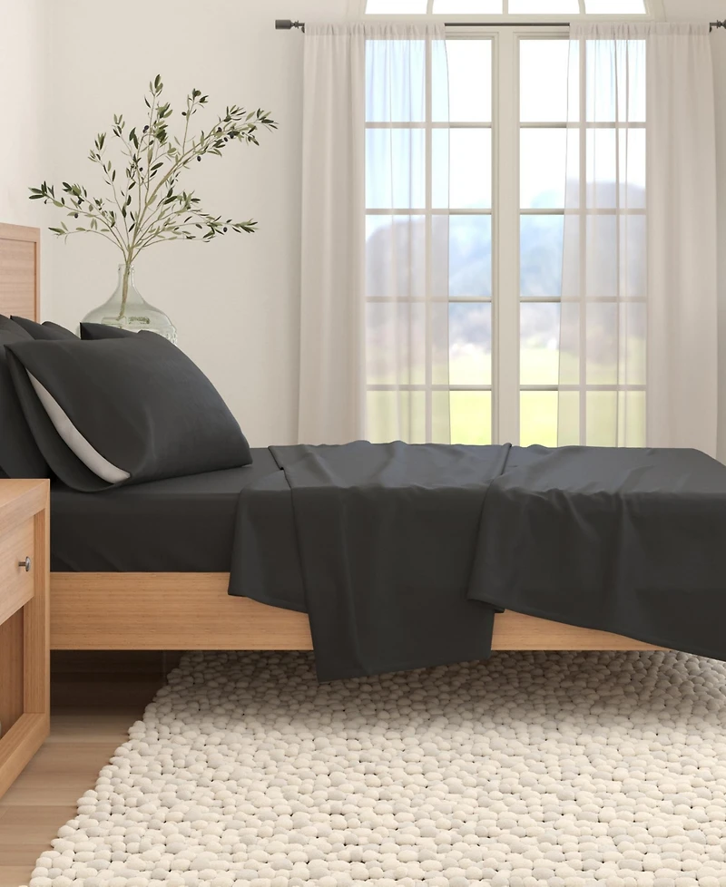 Linery & Co. Turkish Cotton Double-Brushed Solid Color Flannel Bed Sheet Set