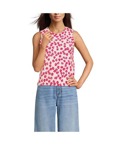 Lands' End Women's Fine Gauge Eyelash Printed Sleeveless Sweater - Set Top