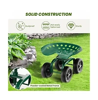 Garden Rolling Workseat with Swivel Seat and Adjustable Height Comfortable Mobile Tool for Outdoor Tasks