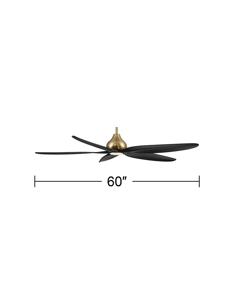 Casa Vieja 60" Lotus Bay Indoor Outdoor Ceiling Fan 5 Blade Led Light Remote Control Brass Finish Black Blades Bedroom Damp Rated