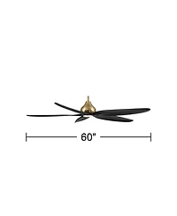 Casa Vieja 60" Lotus Bay Indoor Outdoor Ceiling Fan 5 Blade Led Light Remote Control Brass Finish Black Blades Bedroom Damp Rated
