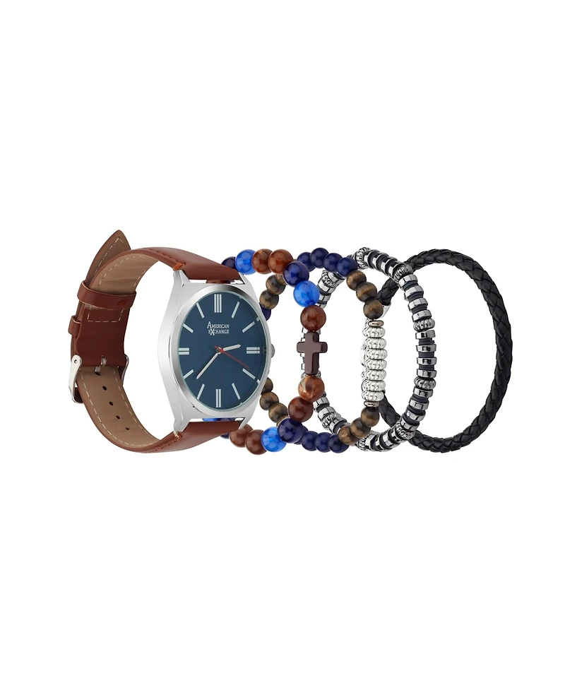 American Exchange Men's Quartz Brown Polyurethane Strap Watch 42mm