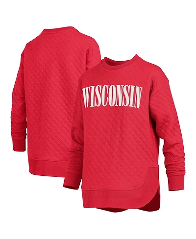 Pressbox Women's Red Wisconsin Badgers Quilted Long Sleeve Pullover Sweatshirt