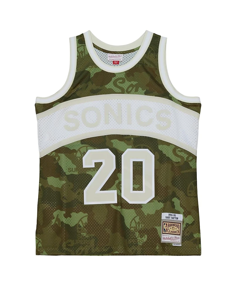 Mitchell & Ness Men's Gary Payton Camo Seattle Supersonics Hardwood Classics 1984/85 Ghost Green Swingman Jersey