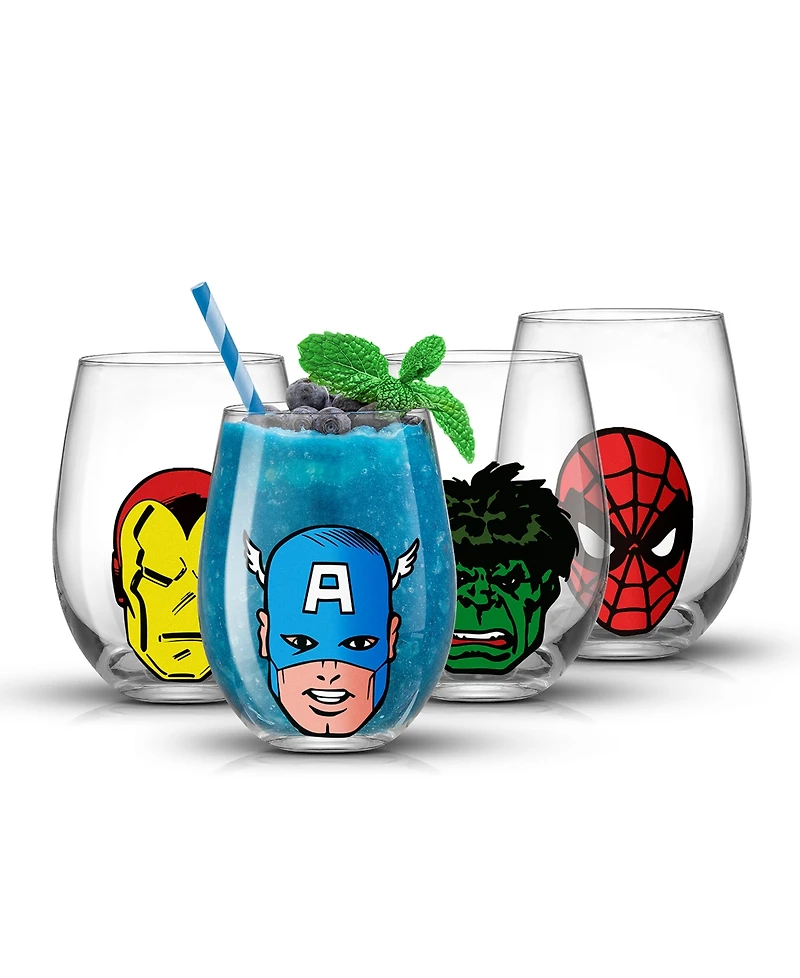 JoyJolt Marvel Heroes Stemless Drinking Glasses, Set of 4