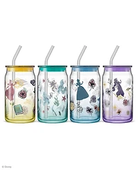 JoyJolt Disney Princess Icon Tumbler Glasses with Lids, Set of 4