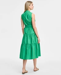 Vince Camuto Women's Pleat-Neck Cotton Sleeveless Dress