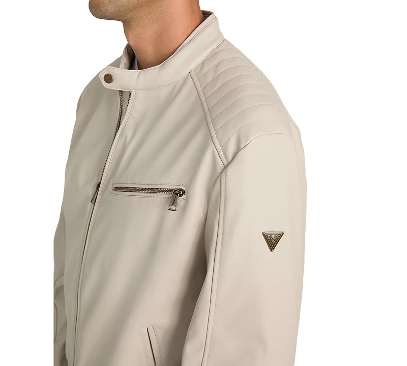 Guess Men's Stretch Faux Leather Snap Collar Moto Jacket