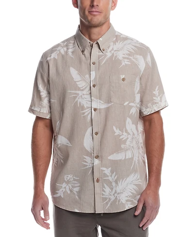 Weatherproof Vintage Men's Short Sleeve Print Linen Cotton Shirt