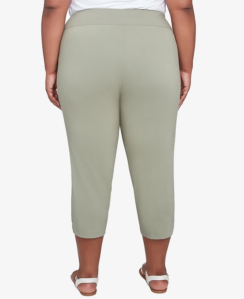 Hearts Of Palm Plus Spring Forward Solid Tech Stretch Pull On Capri Pants