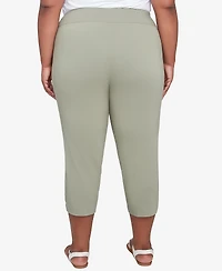 Hearts Of Palm Plus Spring Forward Solid Tech Stretch Pull On Capri Pants