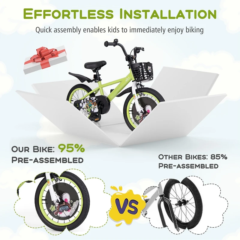 Kids Adjustable Bike with Detachable Training Wheels Safe Fun Bicycle for Ages 4-8 Years Old