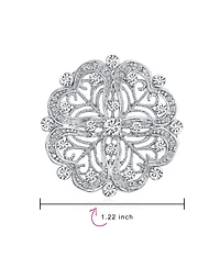 Bling Jewelry Floral Heart Filigree Cz Brooch Pin Silver Brass