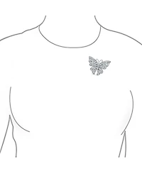 Bling Jewelry Large Crystal Filigree Butterfly Brooch Pin Fashion Statement Silver Plated Brass
