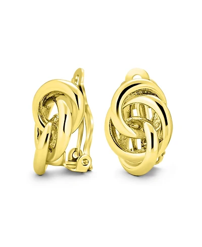 Bling Jewelry Interlocking Rope Love Knot Clip On Earrings For Non Pierced Ears Polished Gold Silver Plated Brass
