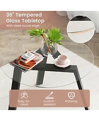 3 Pcs Dining Set for 2 Round Table with Chairs Solid Rubber Wood Frame Modern