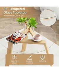 3 Pcs Dining Set for 2 Round Table with 2 Chairs Solid Rubber Wood Frame Modern