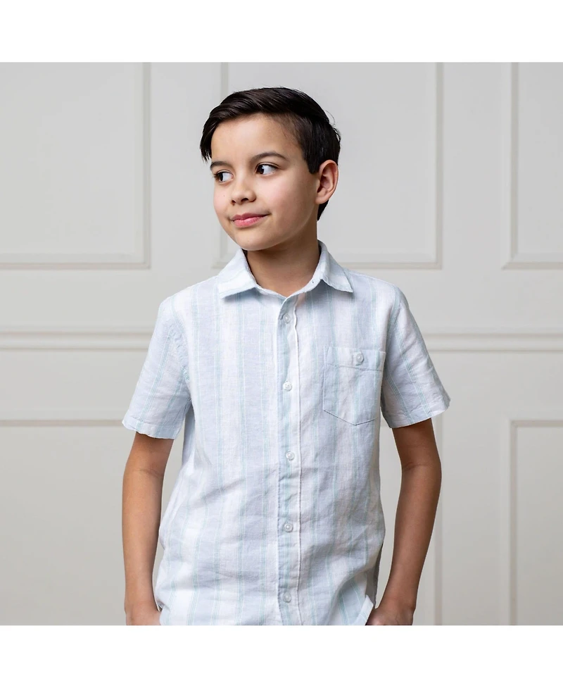 Hope & Henry Boys Linen Short Sleeve Button Down Shirt