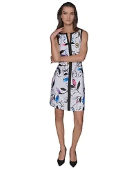 Karl Lagerfeld Paris Women's Printed Notch-Neck A-Line Dress