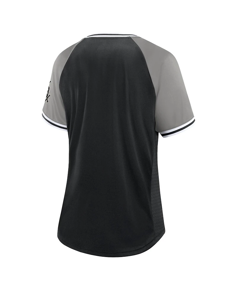Fanatics Women's Black Chicago White Sox Glitz Glam League Diva Raglan V-Neck T-Shirt