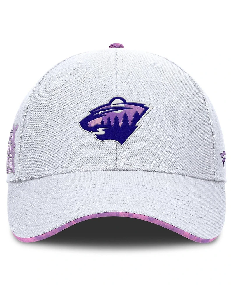 Fanatics Men's White Minnesota Wild Authentic Pro Hockey Fights Cancer Adjustable Hat