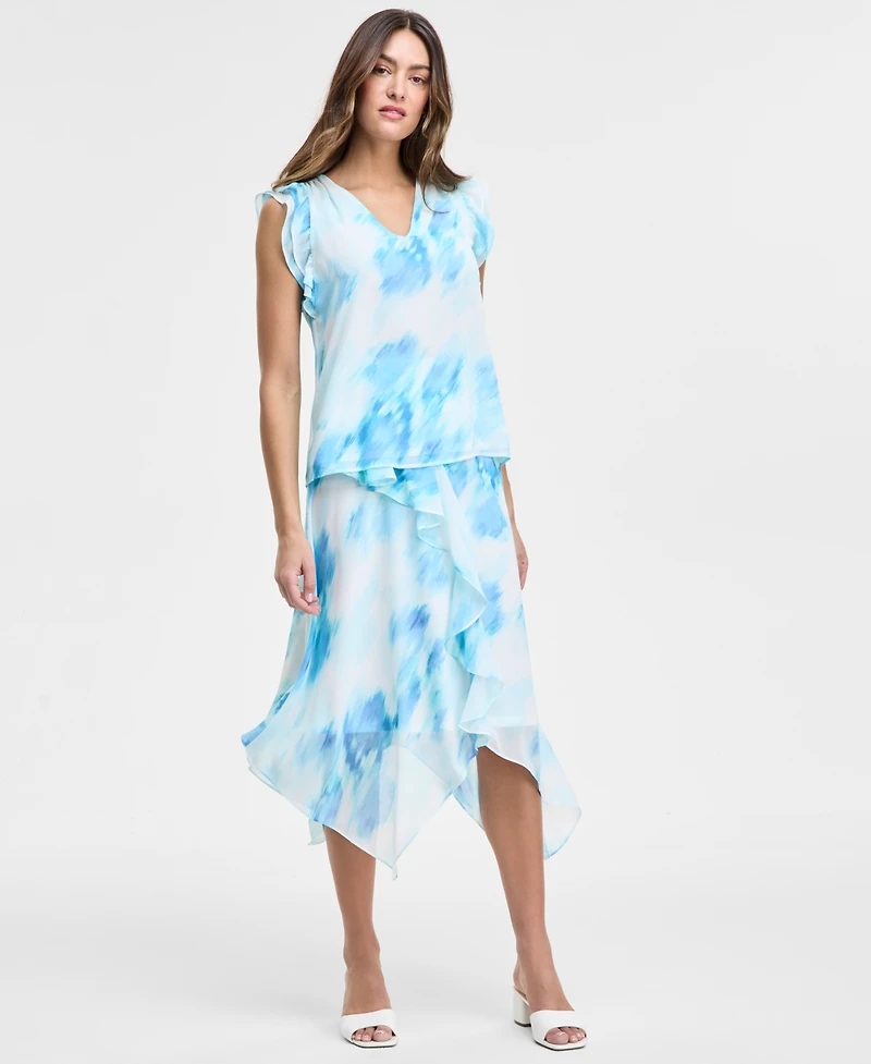 Jones New York Petite Printed Ruffle-Trim Sleeveless Top