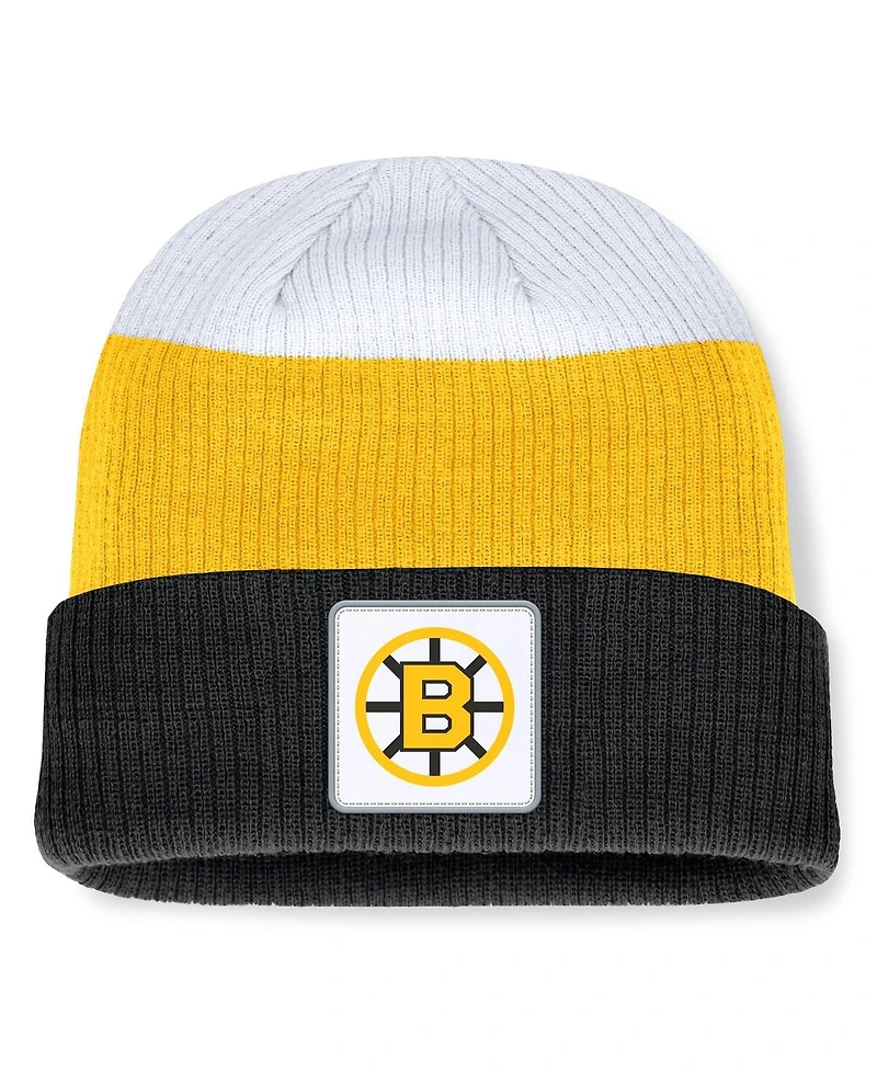 Fanatics Men's Black/Gold Boston Bruins Heritage Showboat Color-Block Cuffed Knit Hat