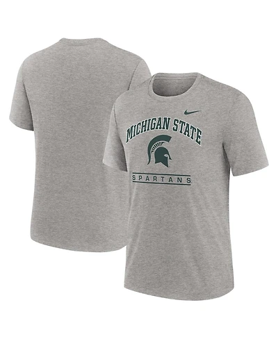 Nike Men's Heather Gray Michigan State Spartans Arch Over Logo Tri-Blend T-Shirt