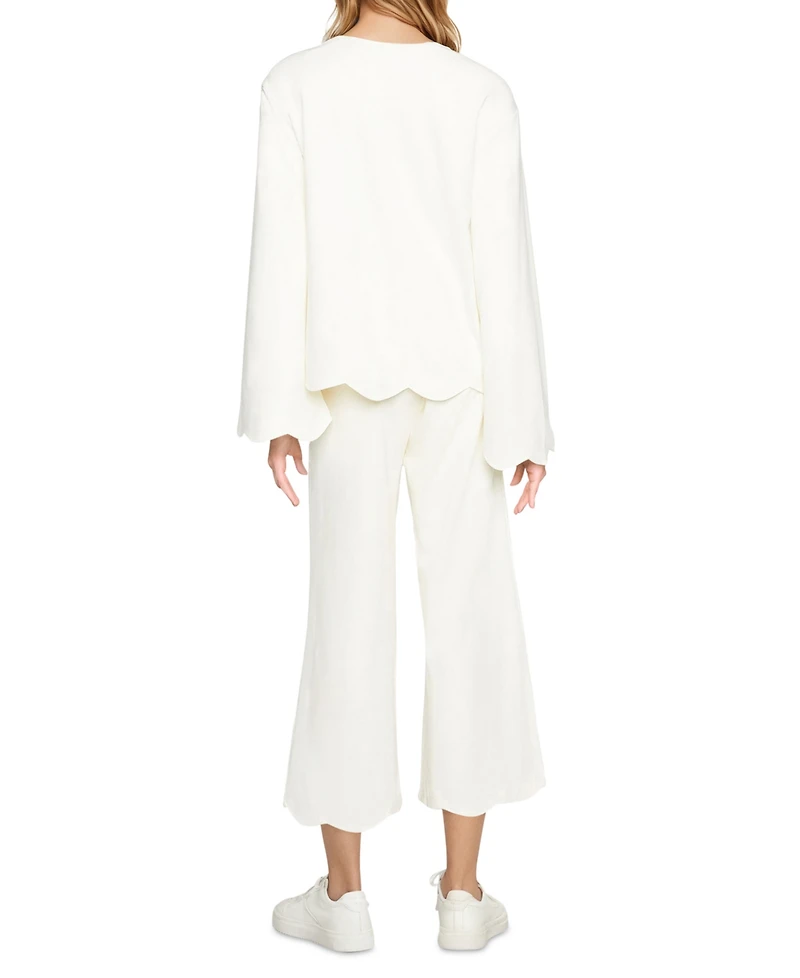 Three Dots Women's Scalloped Bell-Sleeve Henley Top