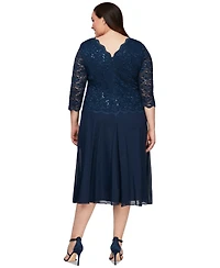 Alex Evenings Plus Sequined Lace A-Line Dress