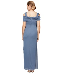 Alex Evenings Cold-Shoulder Draped Metallic Petite Gown