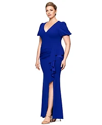 Xscape Plus Size Puff-Sleeve Ruffled Gown