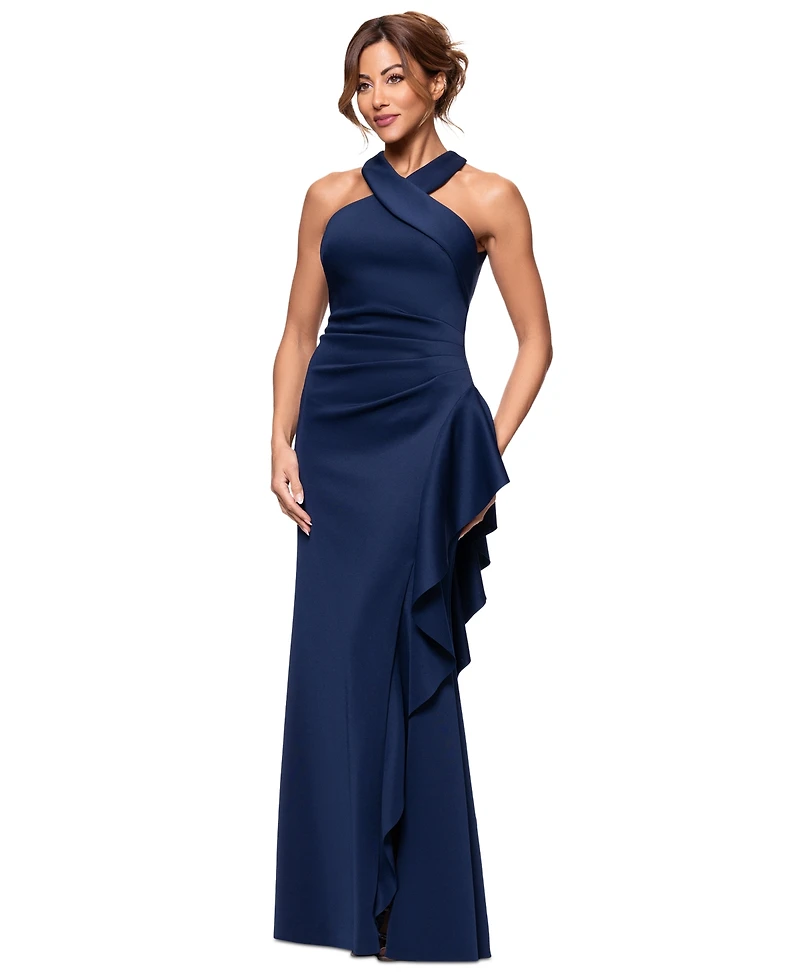 Xscape Petite Ruffled Halter Gown