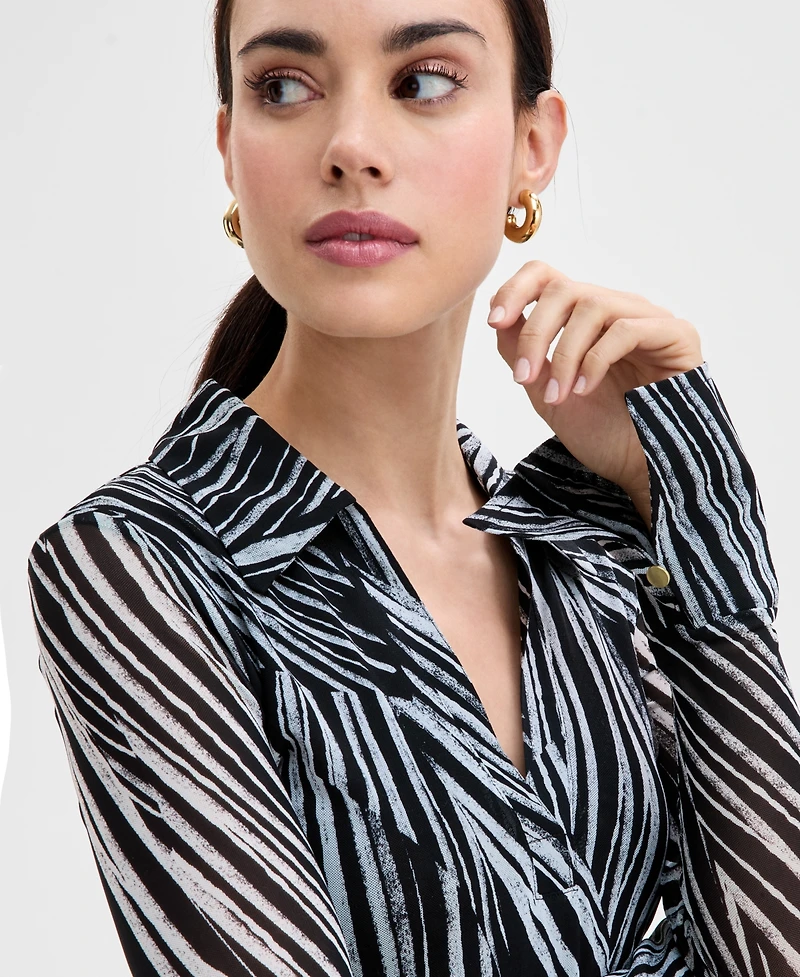 I.n.c. International Concepts Women's Printed Johnny-Collar Top, Exclusively at Macy's
