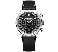 Raymond Weil Men's Swiss Automatic Chronograph Millesime Black Leather Strap Watch 40mm