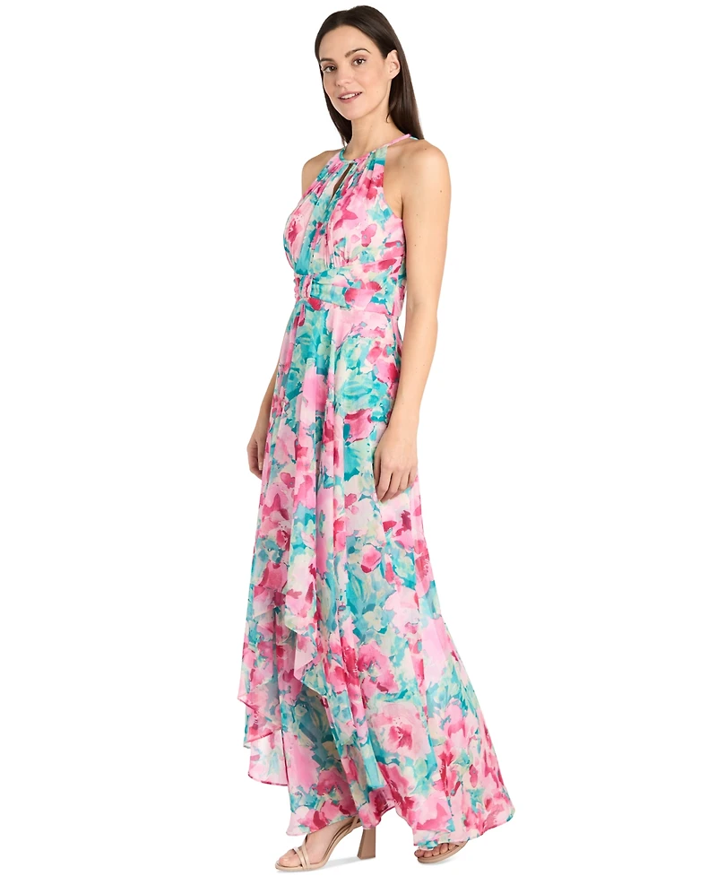 R & M Richards Women's Floral-Print Halter Gown