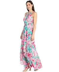 R & M Richards Women's Floral-Print Halter Gown