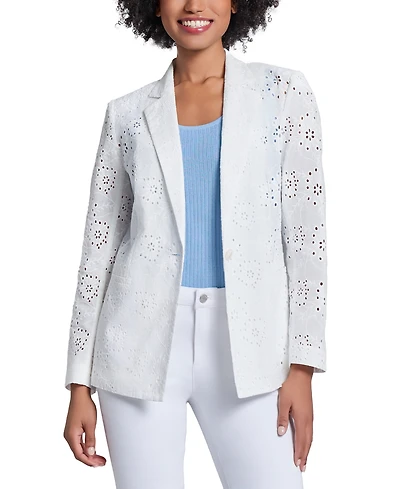 Jones New York Women's Floral-Eyelet Long-Sleeve Jacket