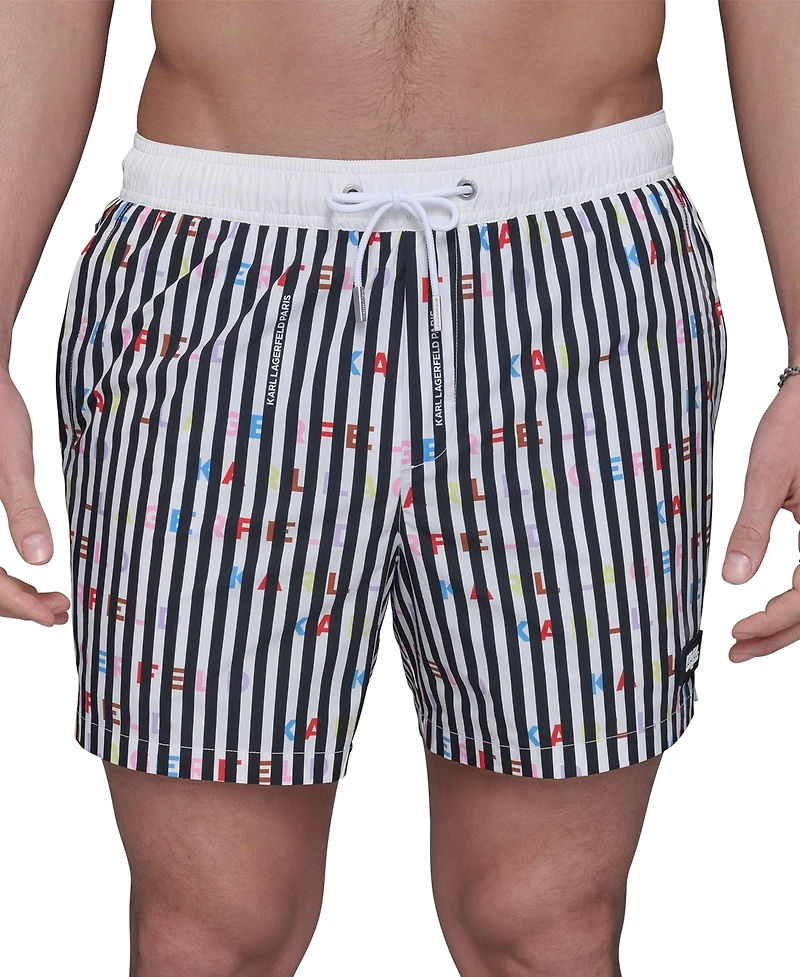 Karl Lagerfeld Paris Men's Regular-Fit Quick-Dry 5" Swim Trunks with Boxer Brief Liner