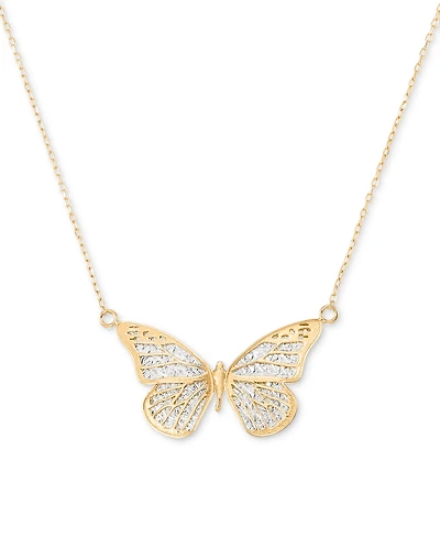 Two-Tone Butterfly Pendant Necklace in 10k Gold, 18"